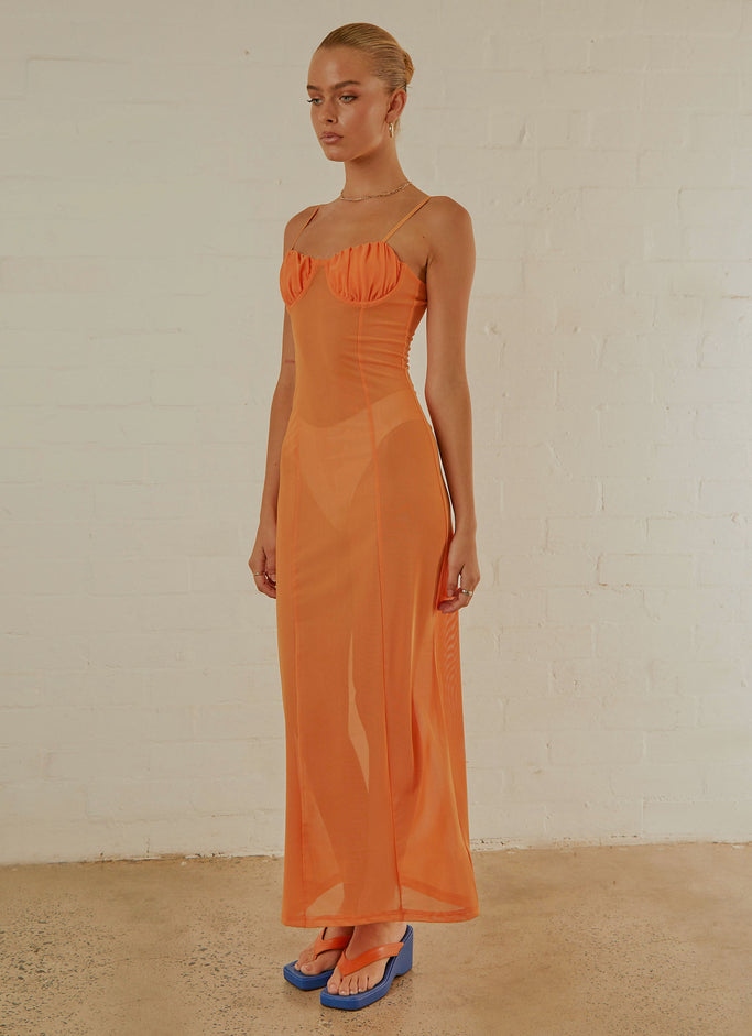 California Honey Sheer Maxi Dress - Tangerine