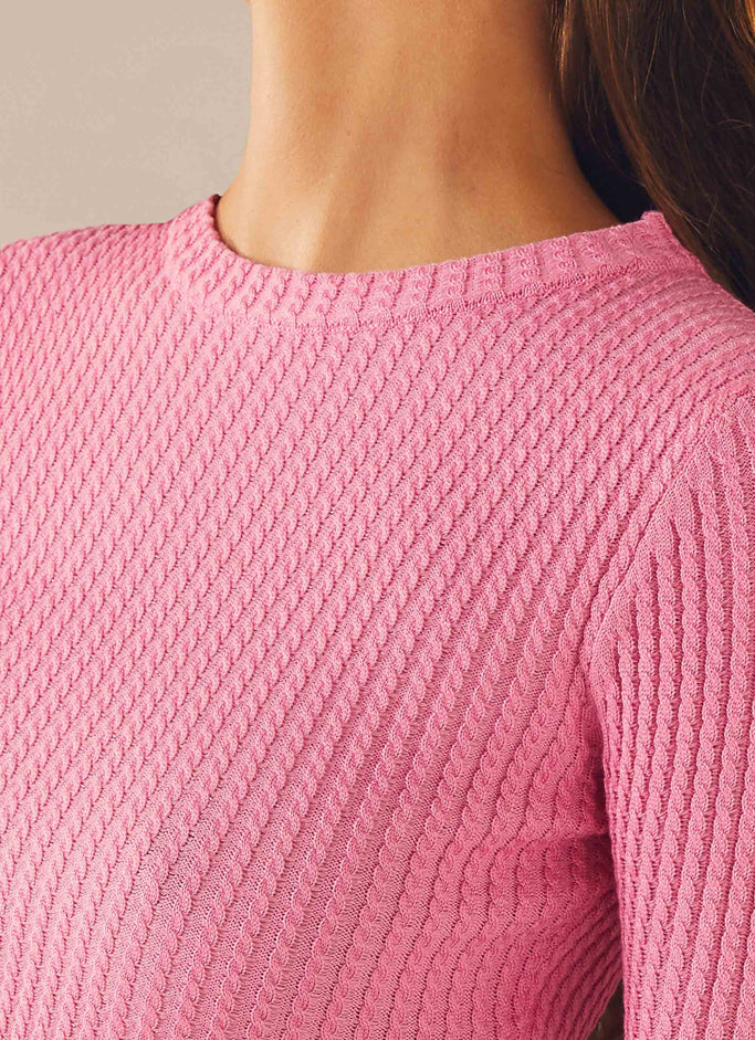 I'm Yours Crop Knit Top  - Fuchsia