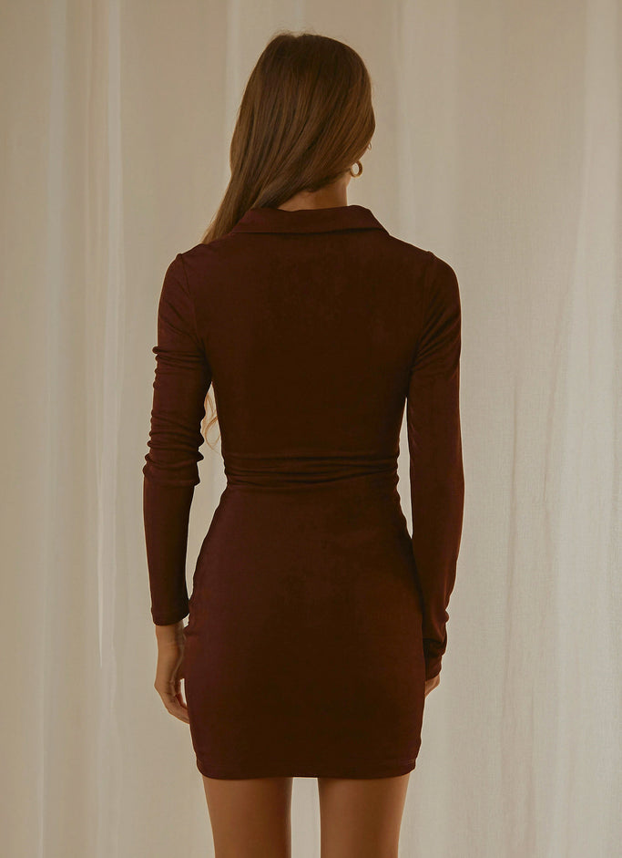Elena Long Sleeve Dress - Choc Brown
