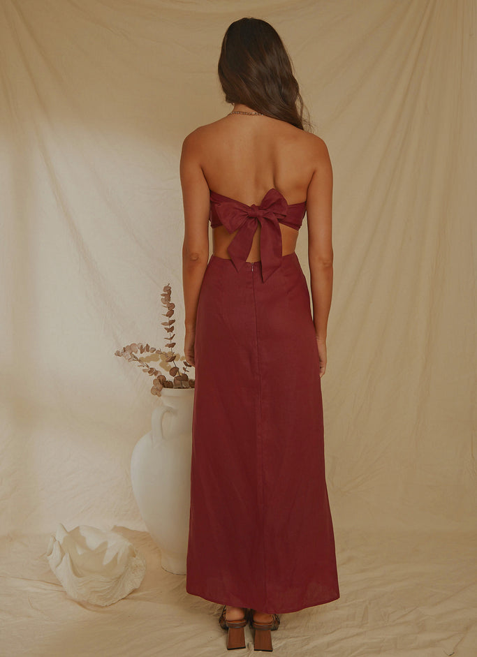 Lunchtime Drinks Maxi Dress - Burgundy