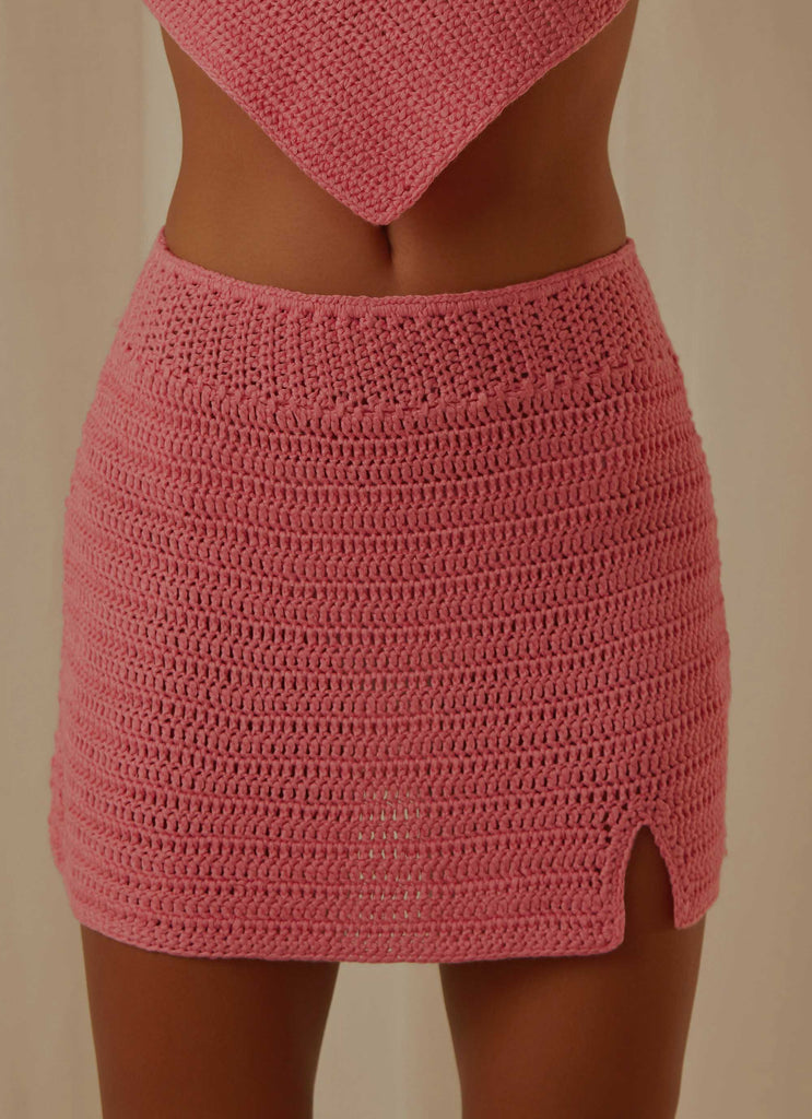 Pink crochet mini discount skirt