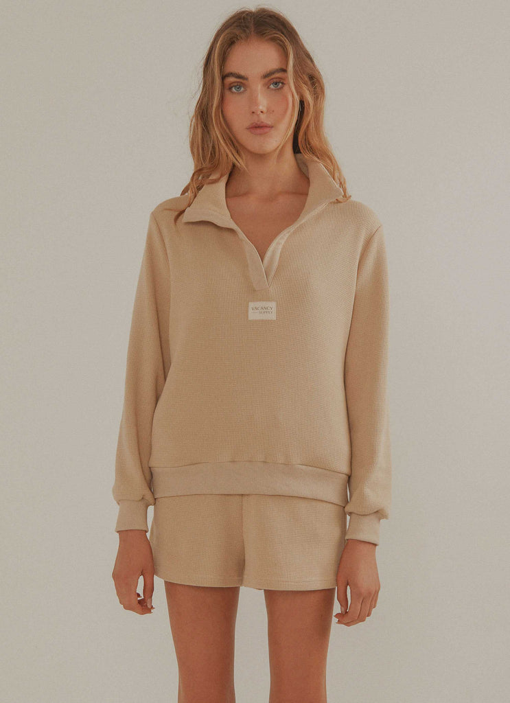 Drift Collared Waffle Jumper - Beige