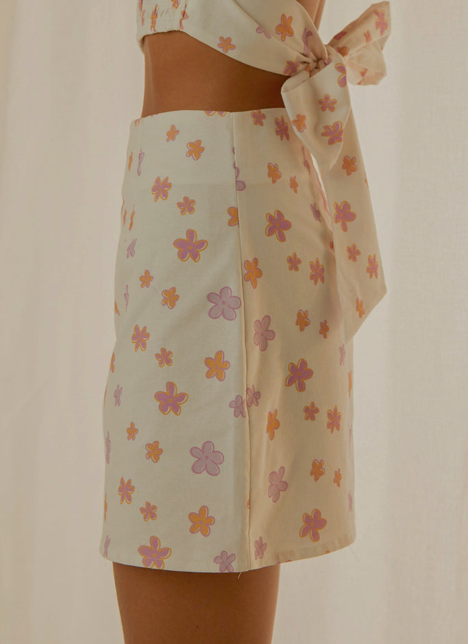 Morning Market Linen Mini Skirt - Pink Wild Poppies