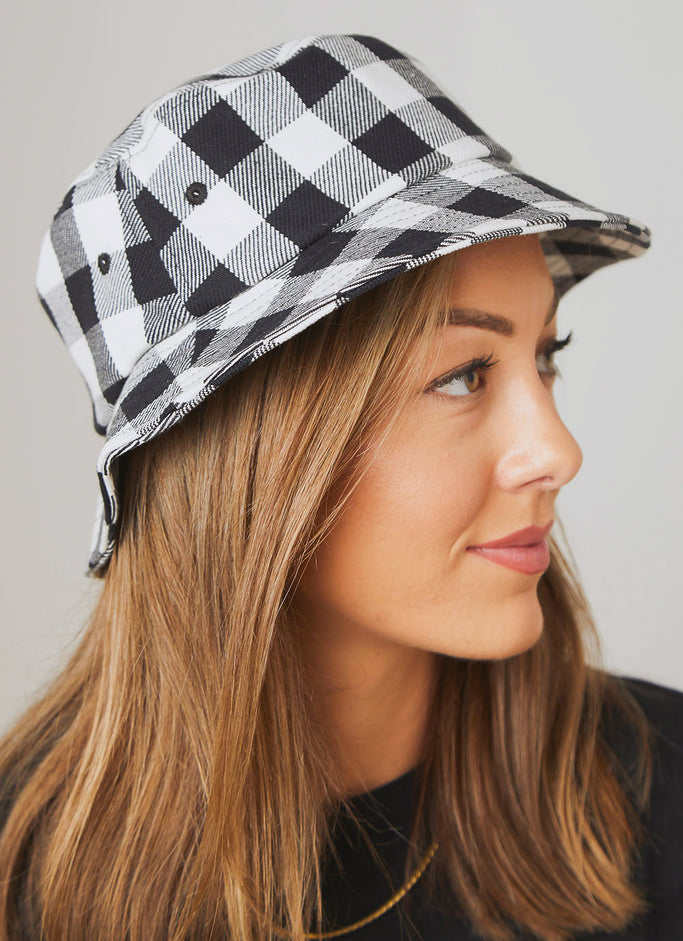 Gingham Bucket Hat - Black/ White