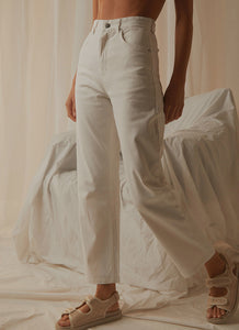 Shelby - Hemp High Waist Wide Leg Jean - White