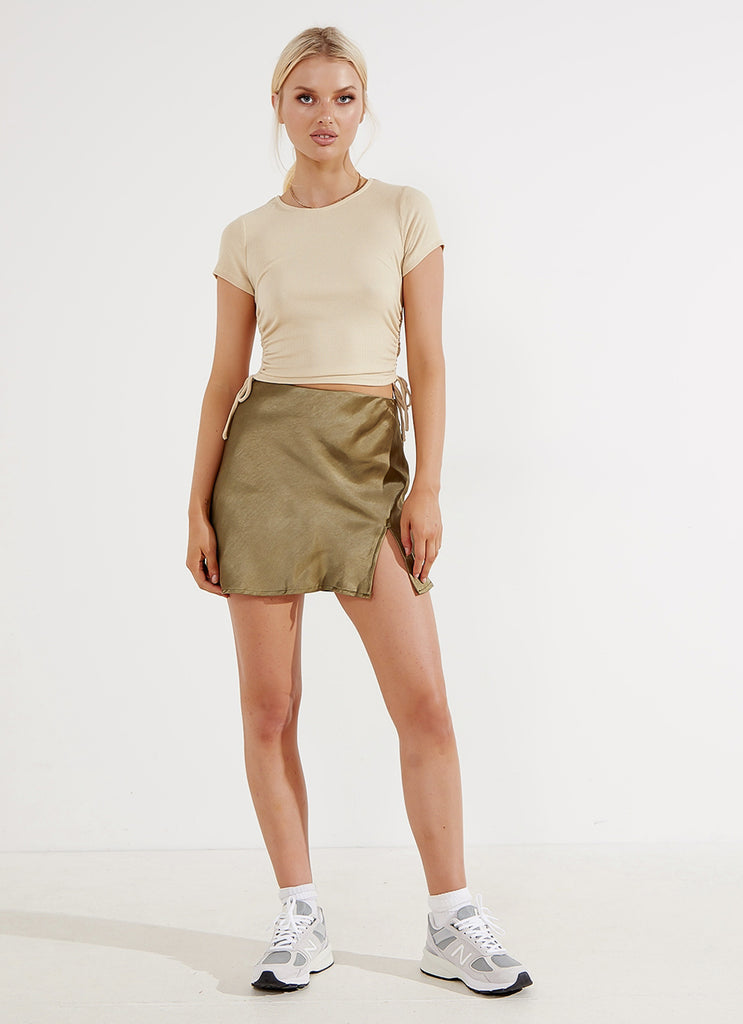 Adama Mini Skirt - Khaki Satin