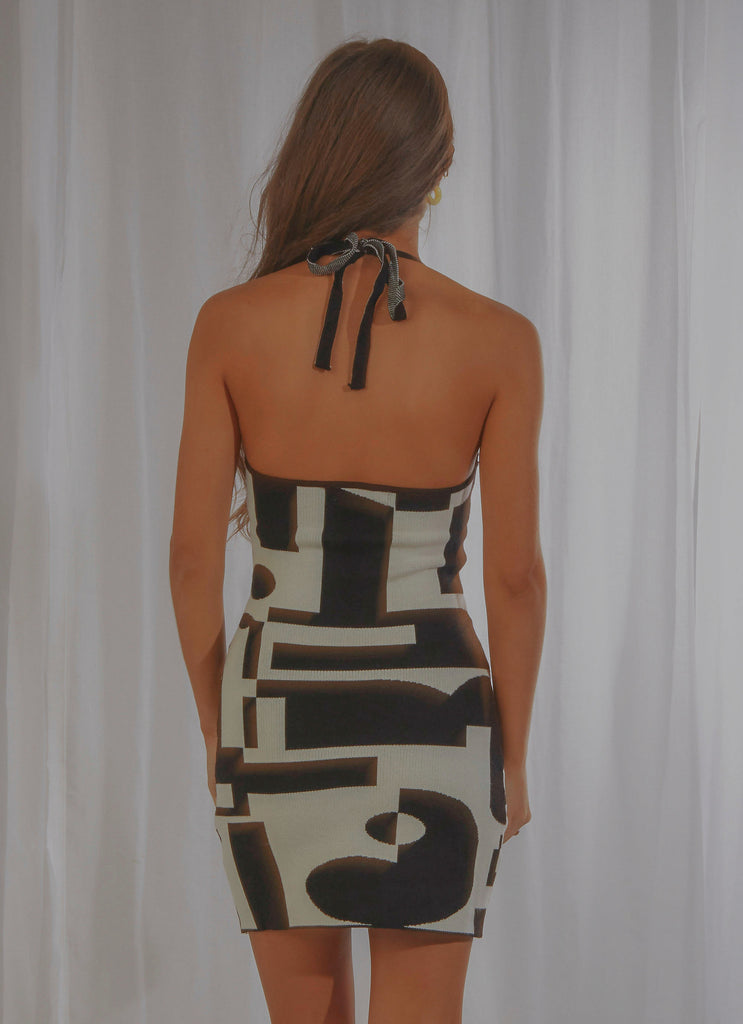 The Groove Knit Halter Dress - Black and White Geo