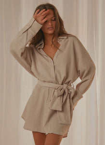 Sianne Mini Shirt Dress - Taupe