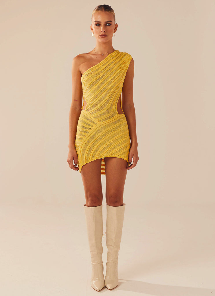 Percilla Ladder Knit Mini Dress - Yellow