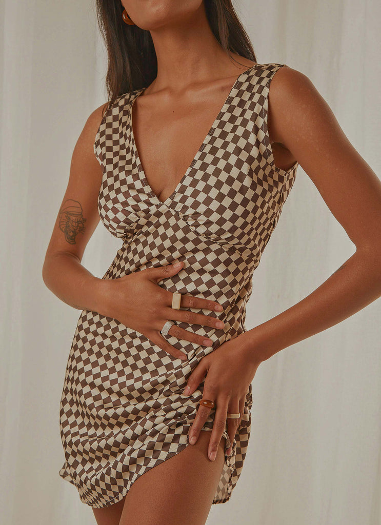 Audrey Vintage Slip Dress - Choc Check