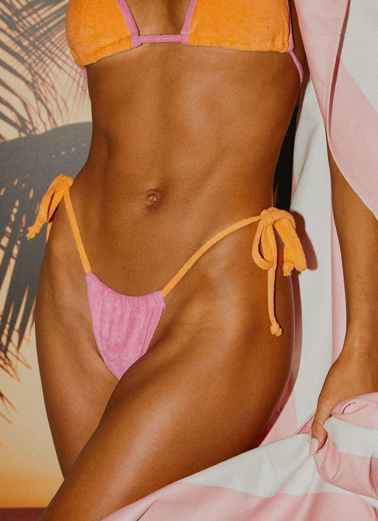 Holidae Tie Bikini Bottom - Pink Towelling