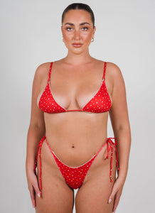The Dulce Triangle Bikini Top - Red Floral