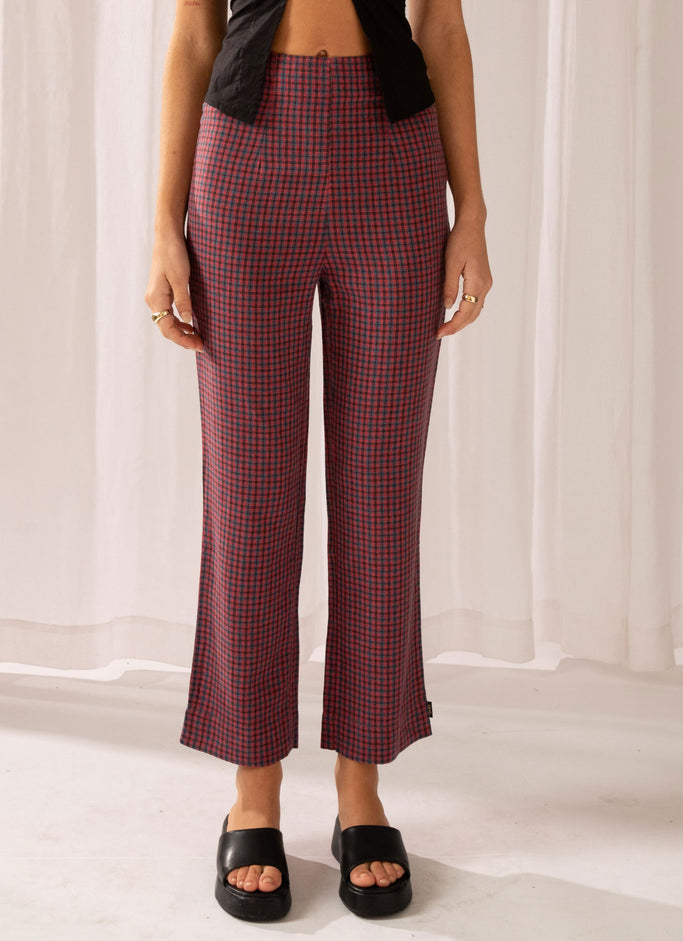 Ryder Hemp Check High Waist Pant - Red