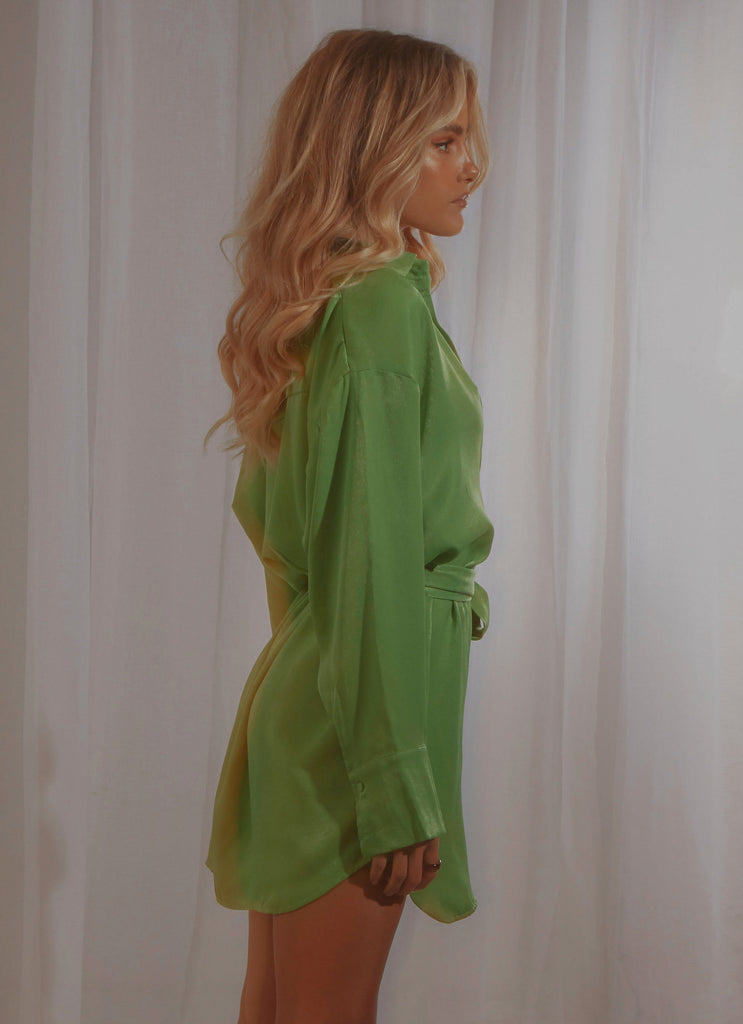 Faye Mini Shirt Dress - Lime Green