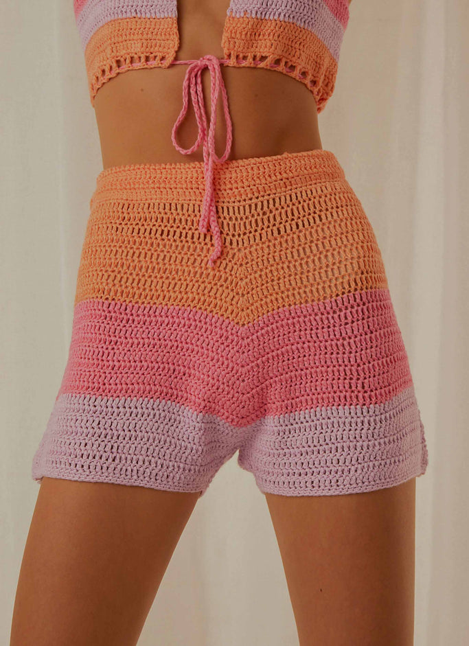 Sunburst Crochet Shorts - Pink