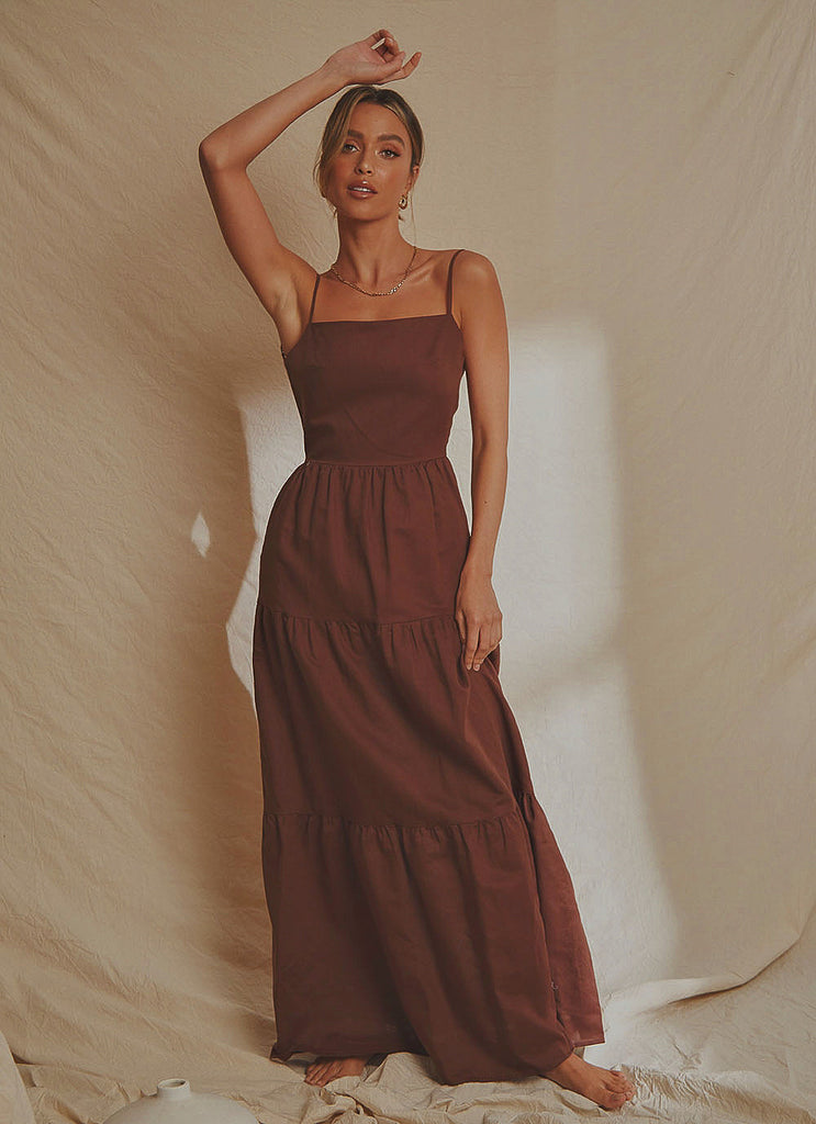 Havana Linen Maxi Dress - Choc Brown