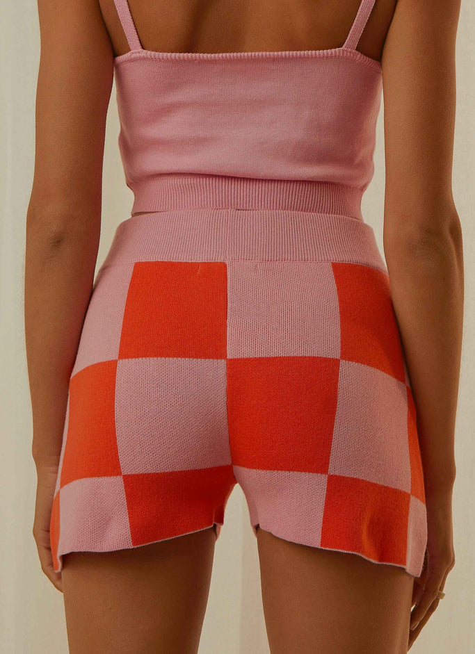 Locale Knit Shorts - Orange and Pink Check
