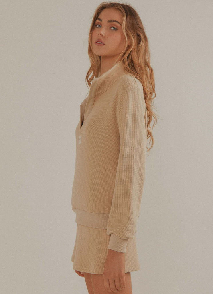 Drift Collared Waffle Jumper - Beige