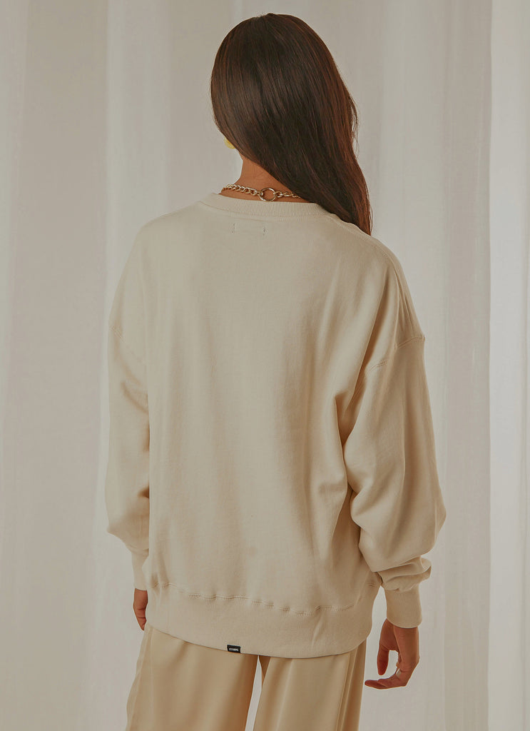 Tonal Stacked Thrills Company Slouch Fit Crew - Unbleached