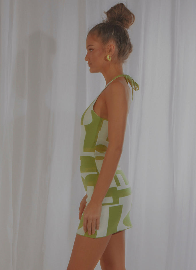 The Groove Knit Halter Dress - Lime Geo