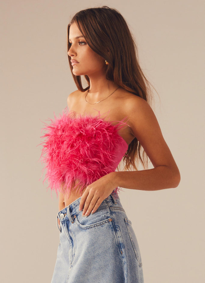 The Night Is Ours Feather Crop Top - Pink Cosmo