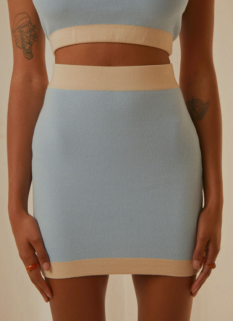 Sunday Morning Knit Mini Skirt - Baby Blue