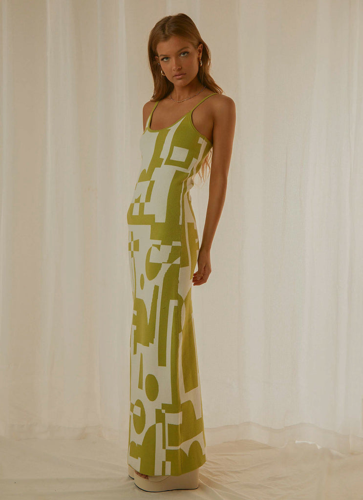 Cali Sweetheart Knit Maxi Dress - Lime Green Geo