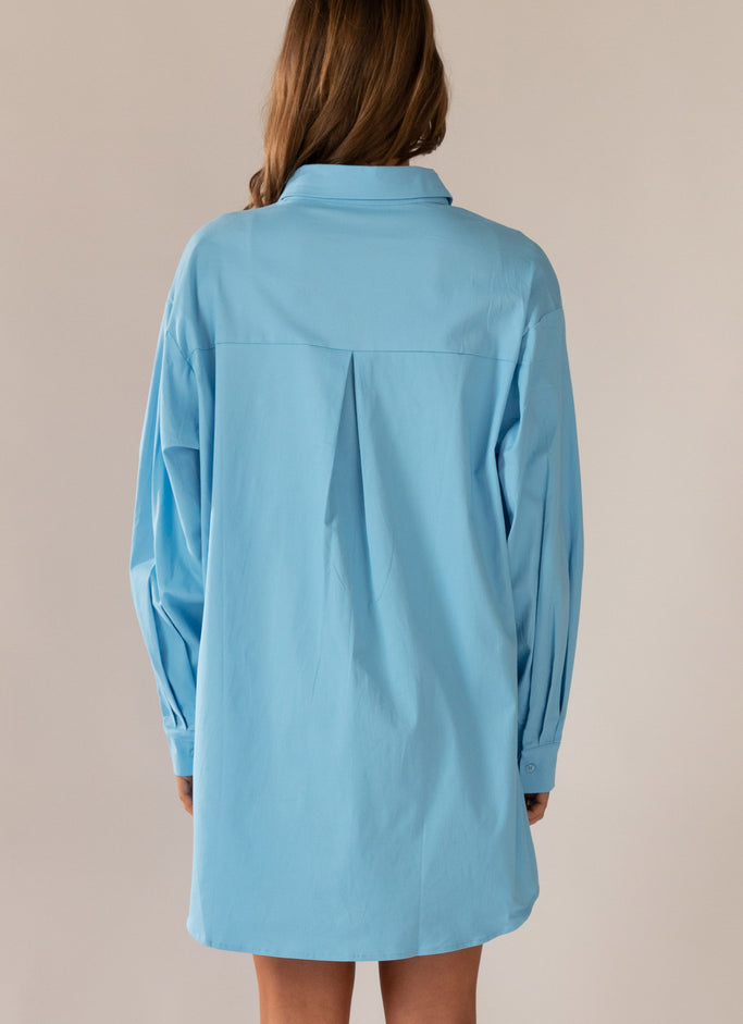 Fresh Outlook Shirt Dress - Cornflower Blue