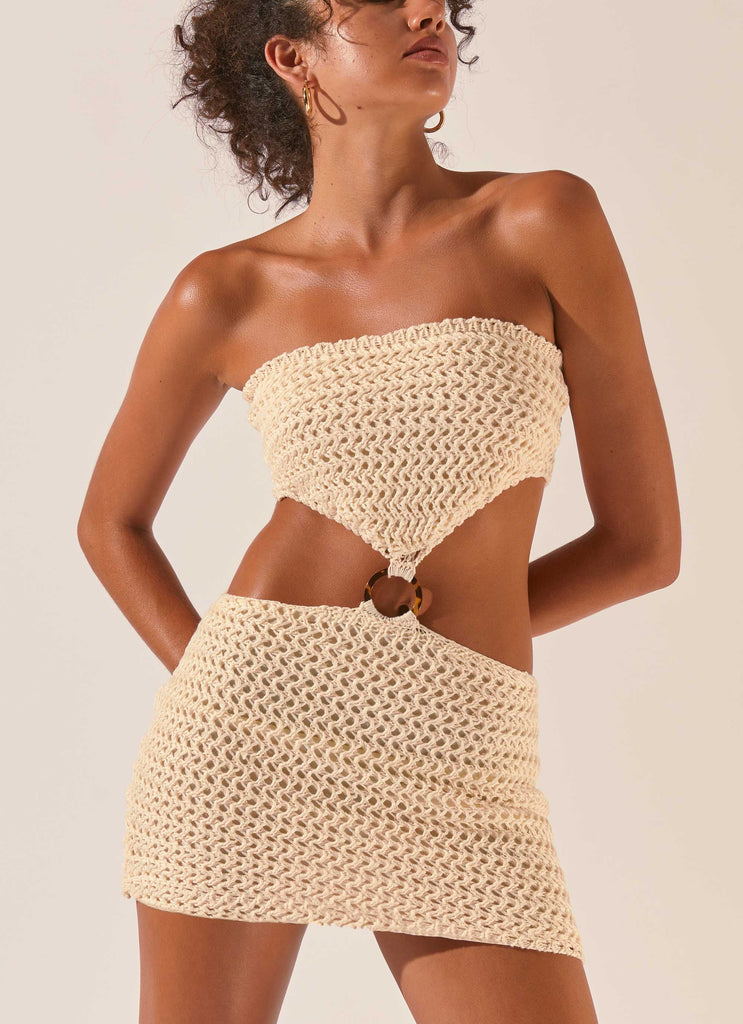 Balmy Nights Crochet Mini Dress - Seashell