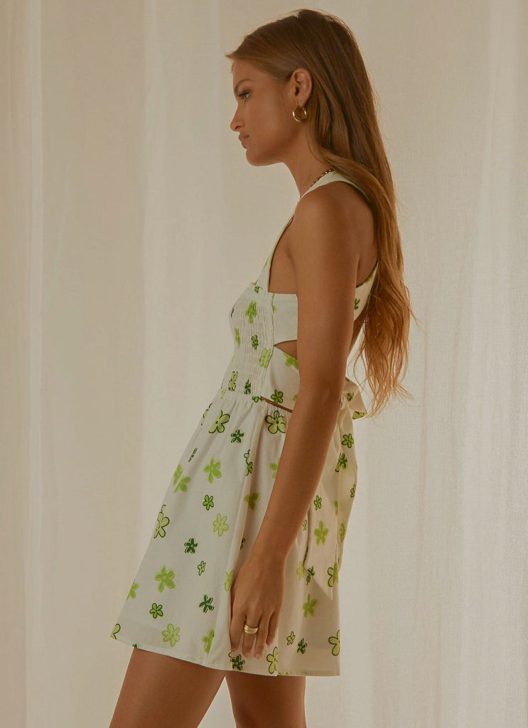 European Towns Linen Mini Dress - Green Wild Poppies