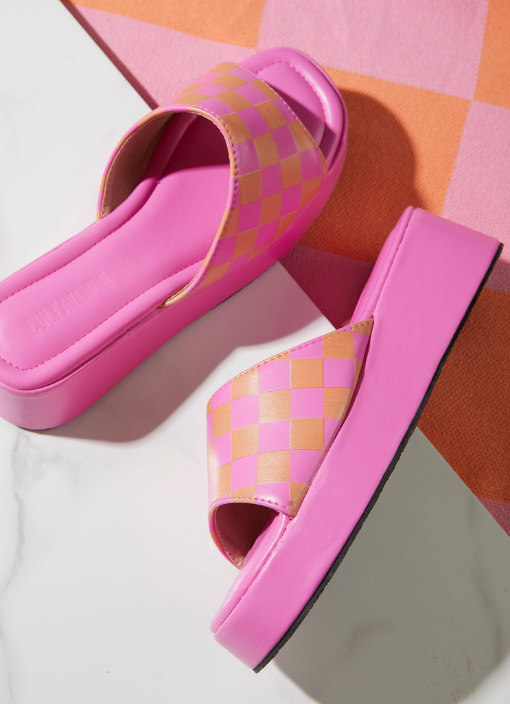 Cindy Mule - Pink and Orange Checkerboard