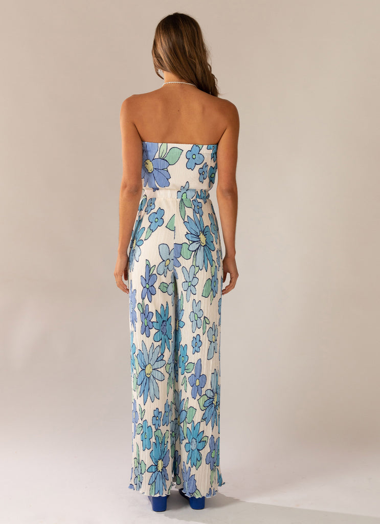 Doing The Most Plisse Jumpsuit - Blue Blossom