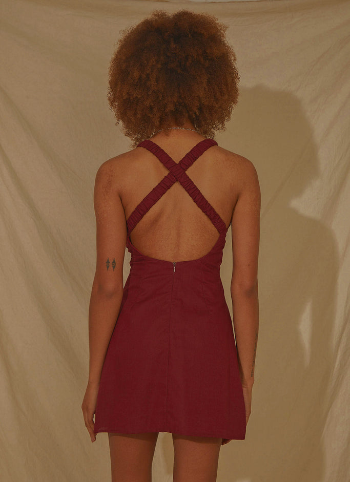 Rosemarie Linen Mini Dress - Burgundy