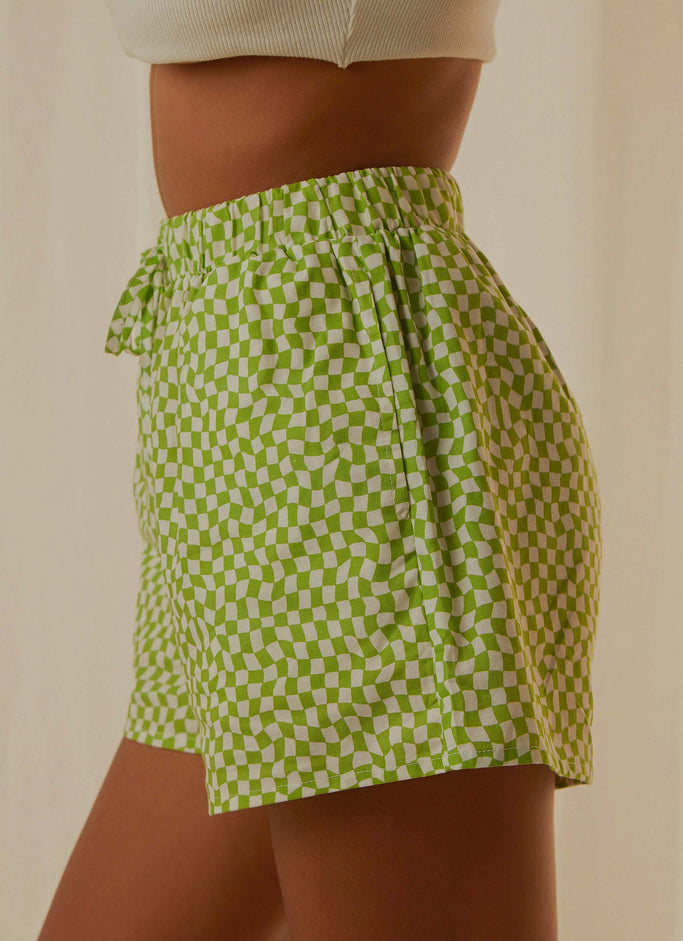 Seventies Groove Shorts - Lime Warp Check