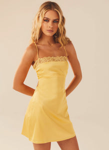 Fleur Satin Mini Dress - Lemon Cream