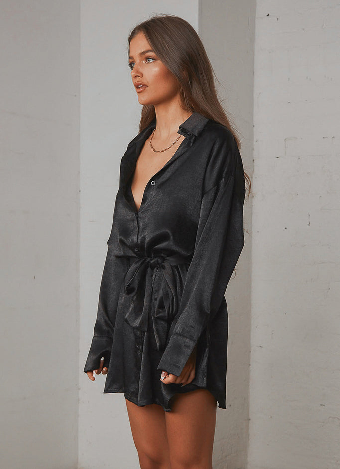 Faye Mini Shirt Dress - Black