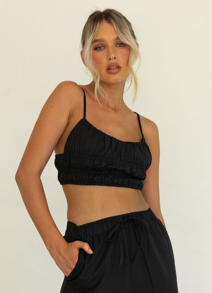 Beautiful Liar Linen Crop Top - Black