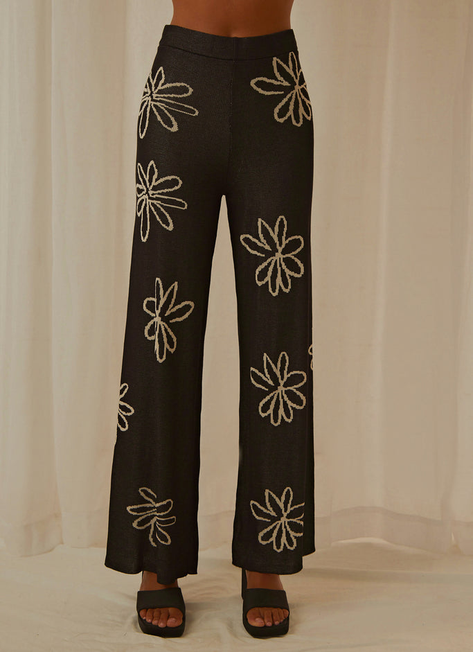 Floral Takeover Knit Pants - Black