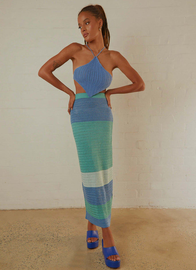 Sand Dunes Crochet Maxi Skirt - Azure Stripe