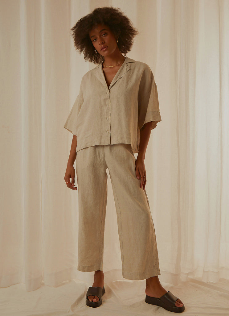 Nude Linen Lounge Shirt - Natural