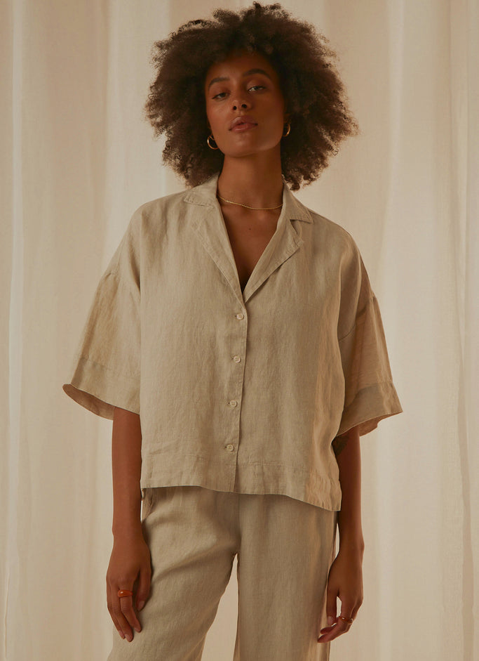 Nude Linen Lounge Shirt - Natural