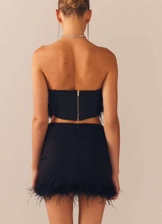 The Night Is Ours Feather Crop Top - Black