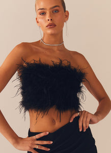 The Night Is Ours Feather Crop Top - Black