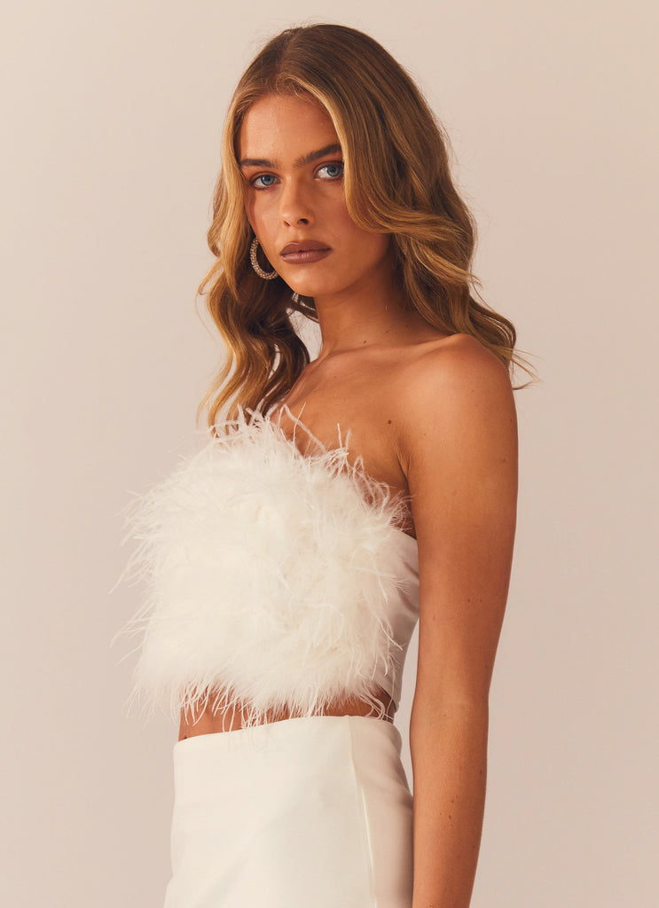 The Night Is Ours Feather Crop Top - White