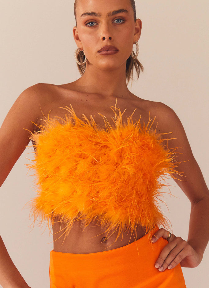 The Night Is Ours Feather Crop Top - Tangerine