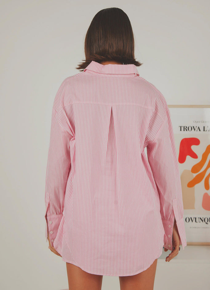 Wanderer Oversized Shirt - Pink & White Stripe