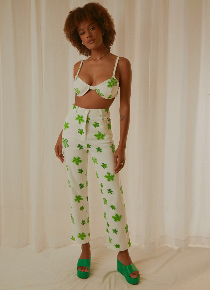 Keep Your Heart Pants - Green Wild Poppies