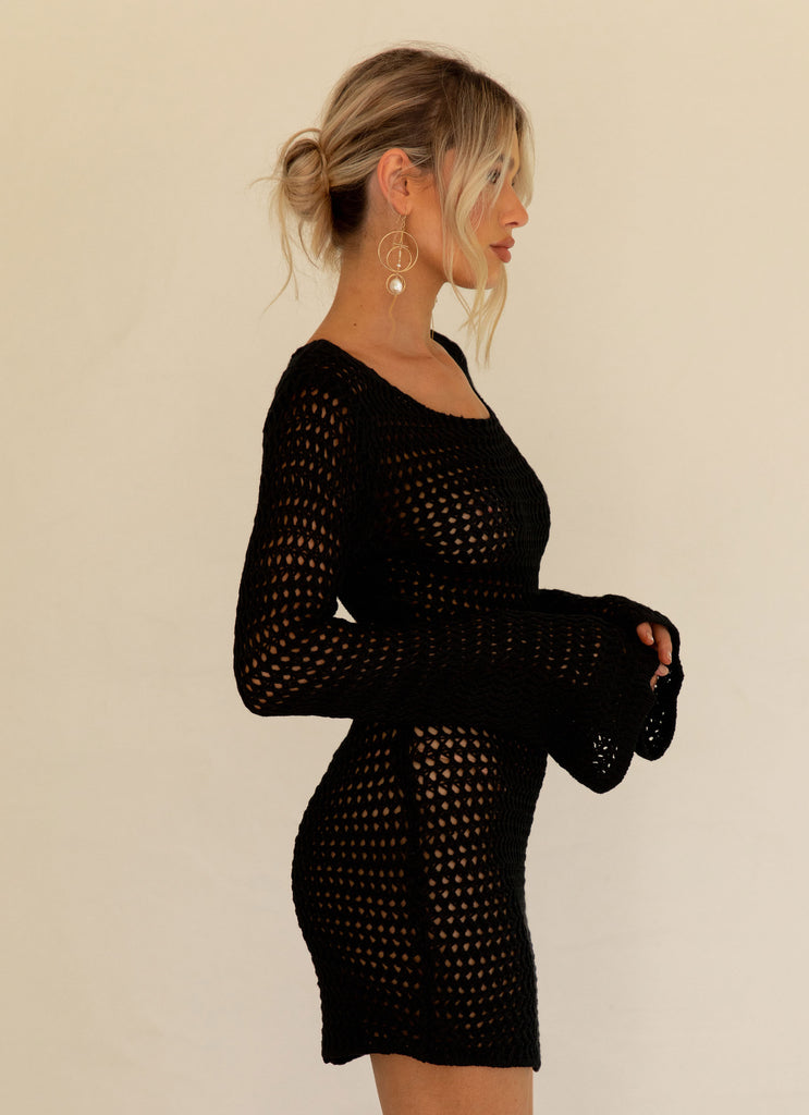 Down For The Ride Crochet Mini Dress - Black