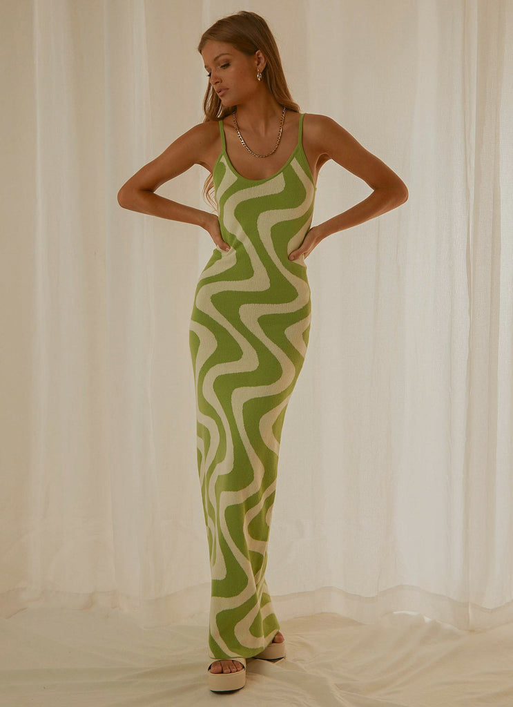 Cali Sweetheart Knit Maxi Dress - Lime Wave
