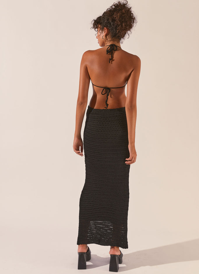 Afternoons In Majorca Crochet Maxi Dress - Black Sand